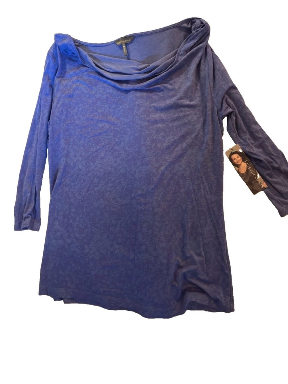 Kristin Davis Blue Cowl Neck Long Sleeve Blouse
